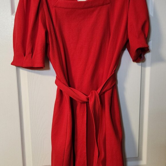 Current Air Los Angeles Belted Puff Sleeve Dress Red - Picture 2 of 7